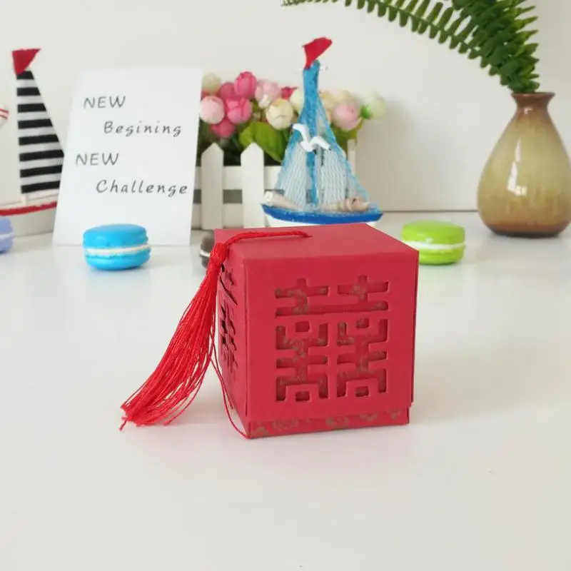 100 шт полые свадебные коробки с кисточками конфетные Китайский двойной счастье