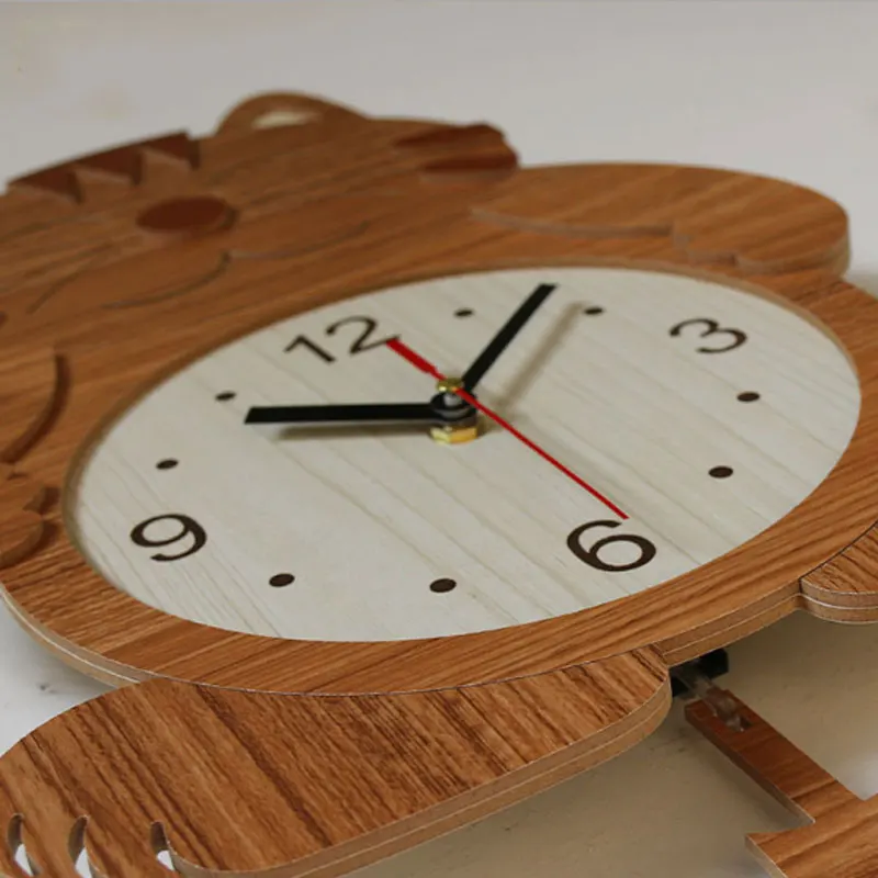 Деревянные милые детские креативные настенные часы с изображением кота для