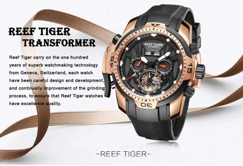 Спортивные часы Reef Tiger/RT со сложным циферблатом и вечным календарем, большой стальной чехол RGA3532