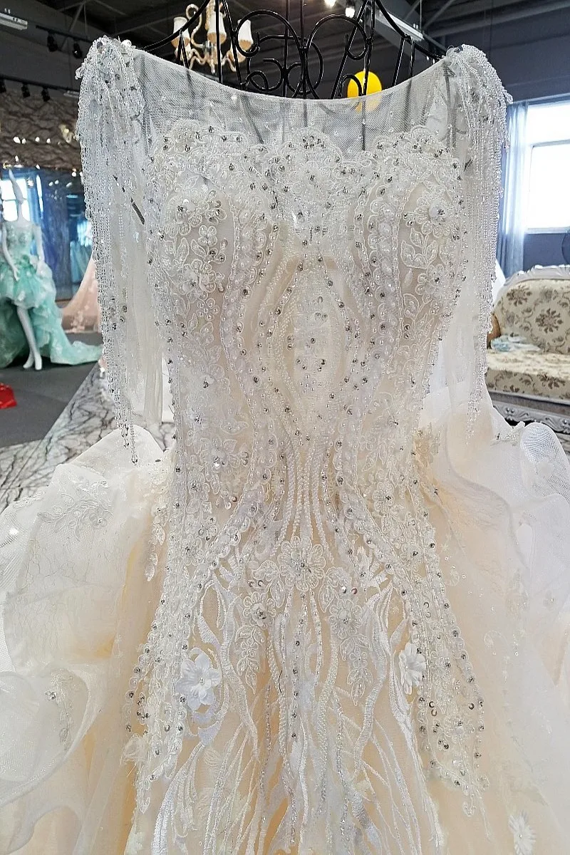 Free Shipping Formal Wedding Dresses 2019 Voile Lace Up A-Line O-Neck Appliques Boat Neck Beading | Свадьбы и торжества