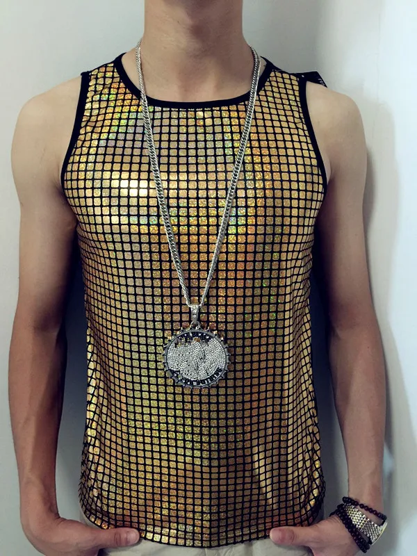 Punk Style Male Silvery Black Gold Vest Waistcoat Nightclub Rock Men Singer Hip-Hop Stage Wear Bar DJ Dancer Tide Cool Costume | Мужская
