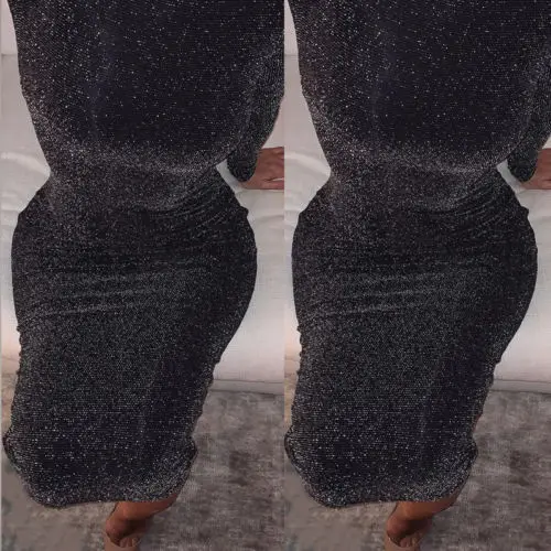 Elegant Stylish Simple Women' High-waist Casual Summer Dress Ladies Long Sleeves O-Neck Midi-Calf Pencil Shinny Dresses S-L | Женская