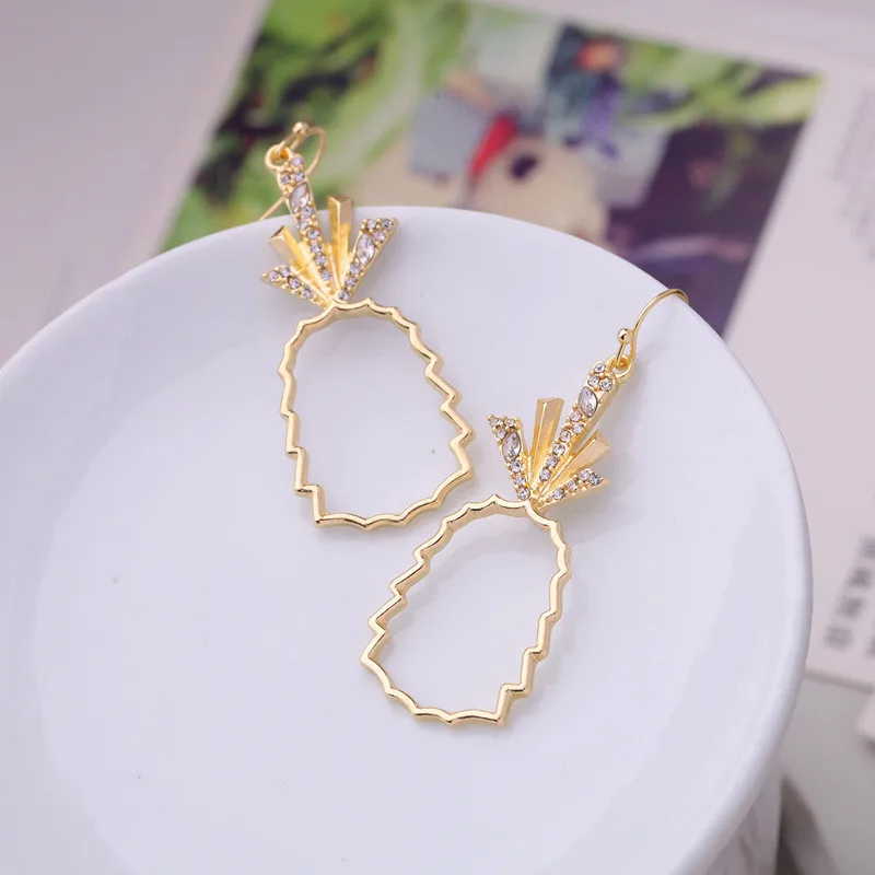 Золото Цвет ананас Форма мотаться Для женщин серьги со стразами платье для