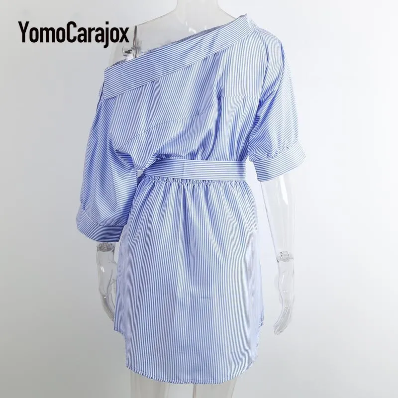 Женское летнее платье YomoCarajox Элегантное синее с открытыми плечами|party dresses|dress