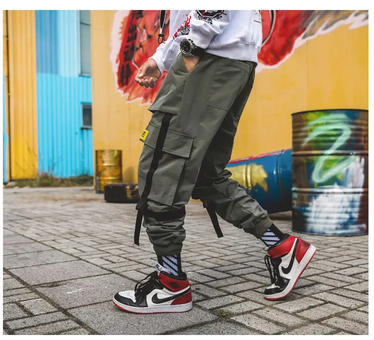 Cargo Pants Streetwear Hip hop Men Loose Joggers Sweatpants Plus size Track Pants Pocket Elastic Waist Ankle Length Trousers