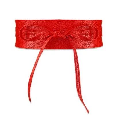 Red На шнуровке из искусственной кожи дизайнерские широкий корсет Широкие пояса ремень Ремни для Для женщин девочек Высокая талия пояс для похудения Пояс завязывается бант групп - Цвет: Red