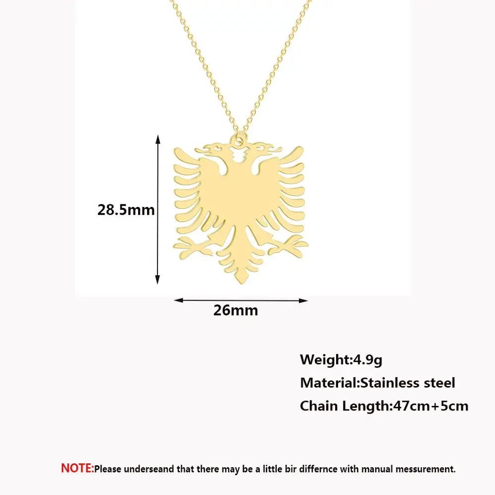 Todorova Albania Eagle Pendant Necklace Coat of Arms Double Headed Eagle Necklace Ethnic Stainless Steel Gifts for Women Men images - 6