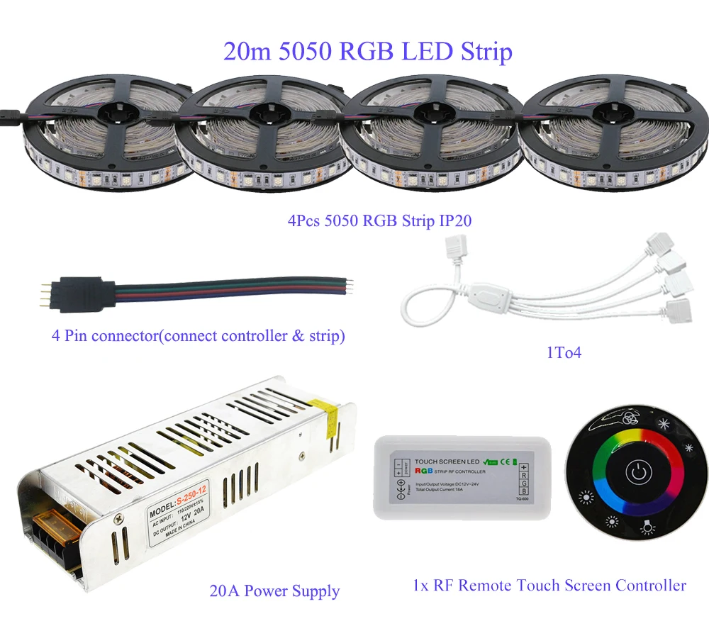 Светодиодная лента водонепроницаемая 5/10/15/20 м IP20/IP65 5050 RGB + 7 клавиш 2 4 ГГц