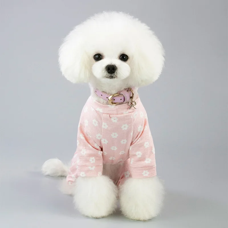 Cotton Pet Dog Pajamas Overalls Daisy Print Clothes Outfit for Small Dogs Soft Puppy Jumpsuit puppy | Дом и сад