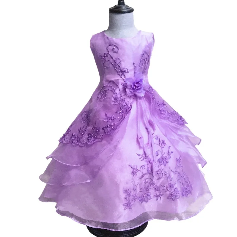 Kids Flower Girl Dress Long Formal Vestido De Festa Elegant Embroidered Wedding Party Ball Gown Princess DS49 | Детская одежда и