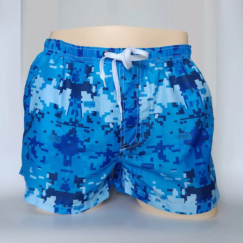 Digital Camo - Blue Бренд BEIBUZI мужские пляжные шорты с принтом и быстросохнущие шорты пляжные красочные повседневные летние пляжные шорты маленькие боксеры - Цвет: Digital Camo - Blue