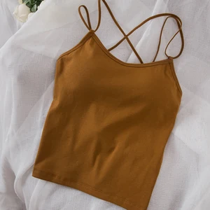 Женский хлопковый облегающий жилет, летний однотонный топ с открытой спиной и перекрестной шнуровкой сзади