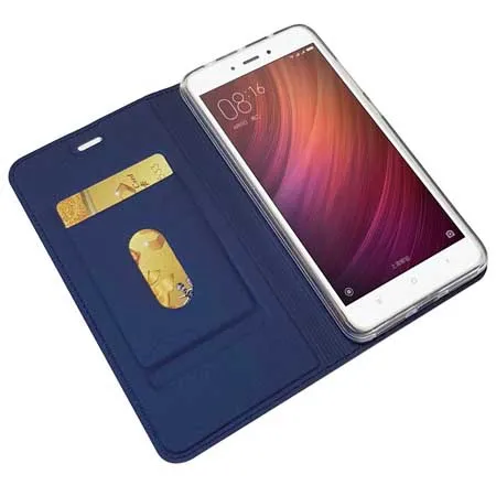 Blue Leather Case Роскошный для Xiaomi Redmi Note 4 4X4 Гб 64 Гб из натуральной кожи флип-чехол для телефона защитный держатель для карт кошелек Чехол - Цвет: Blue Leather Case