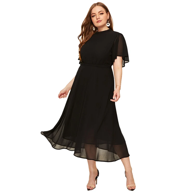 SHEIN Платье С Оригинальным Рукавом Размера Плюс, Элегантное Однотонное Макси Платье