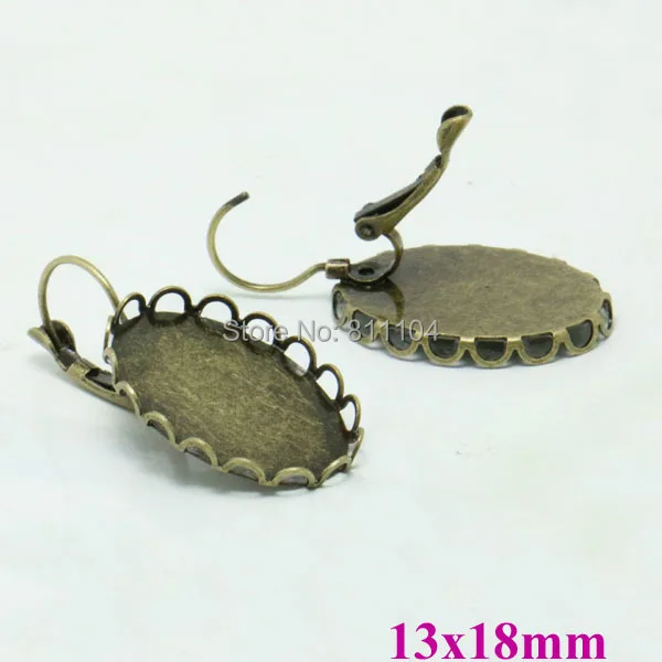 

13x18mm Antique bronze Plated Oval Lace Bezel Bases Cabochons Settings Clip hook Earrings Findings Blank bulk Wholesale