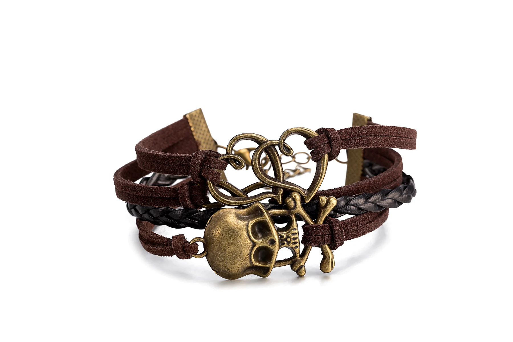 2017 новые оригинальные Античная Посеребренная Череп коричневый Браслет манжета