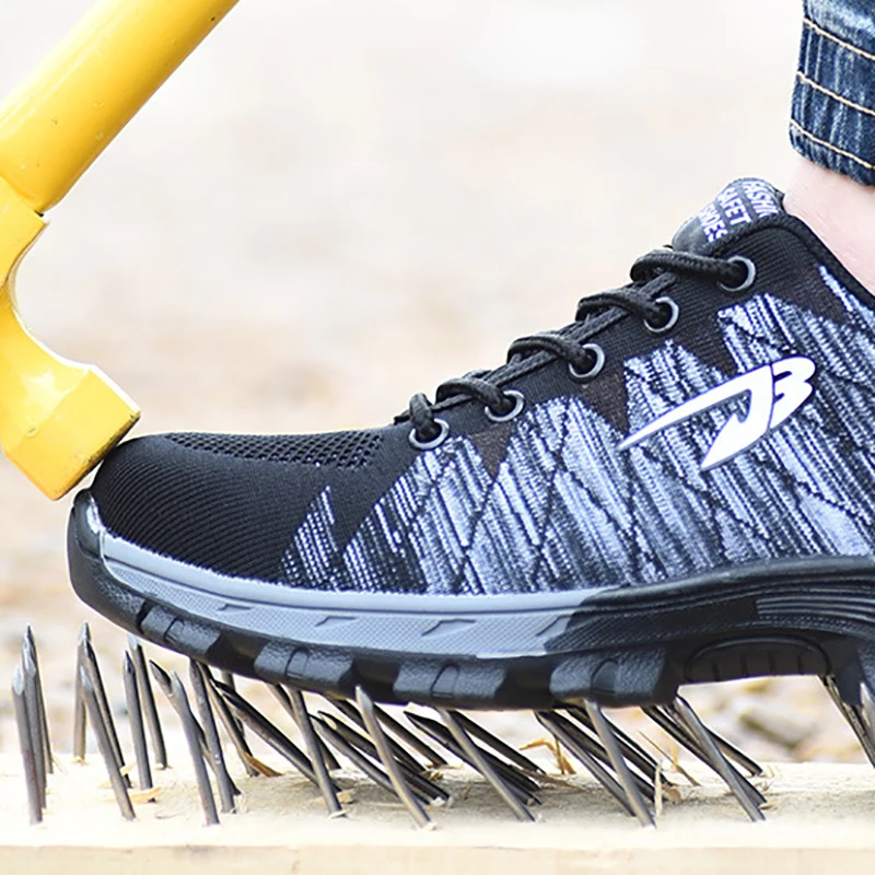 unisex work shoes steel toe cap women men work& safety boots steel mid sole impact resistant soft female shoes plus size 35-48