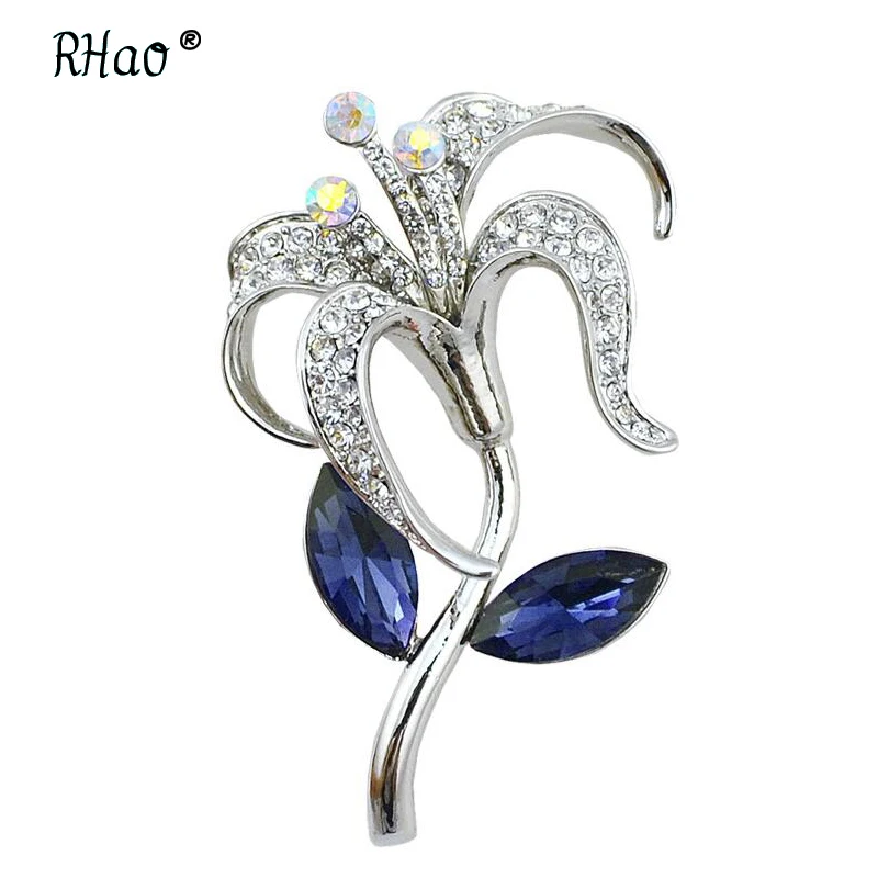RHao, женские зажимы для шарфов, серебряный цвет, Хрустальный цветок броши, булавки для женщин, девочек, романтические булавки для хиджаба, шляпы, одежда, ювелирные изделия, брошь