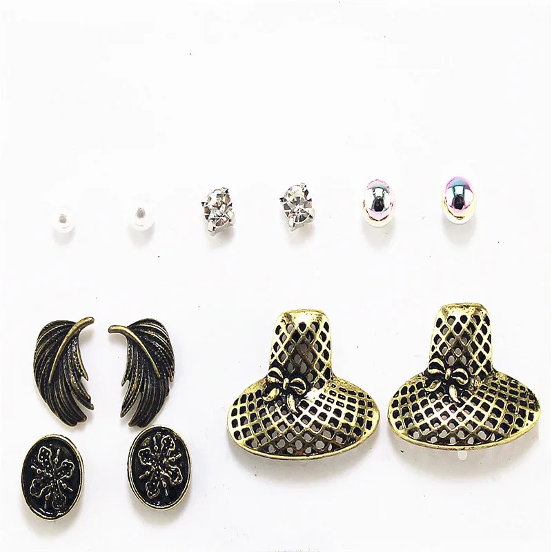 ENZE free shipping new fashion earrings color round imitation pearl retro hat girl accessories woman Ear stud combination | Украшения и