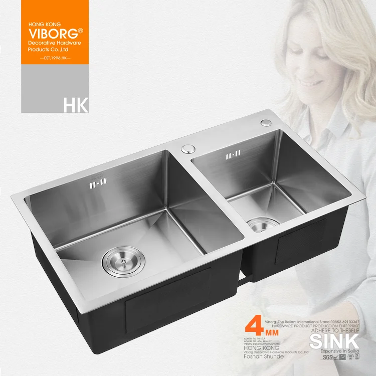 780x430x220 мм) VIBORG Deluxe ручная работа сверхтолстая 304 нержавеющая сталь Верхнее Крепление Двойная чаша кухонная раковина