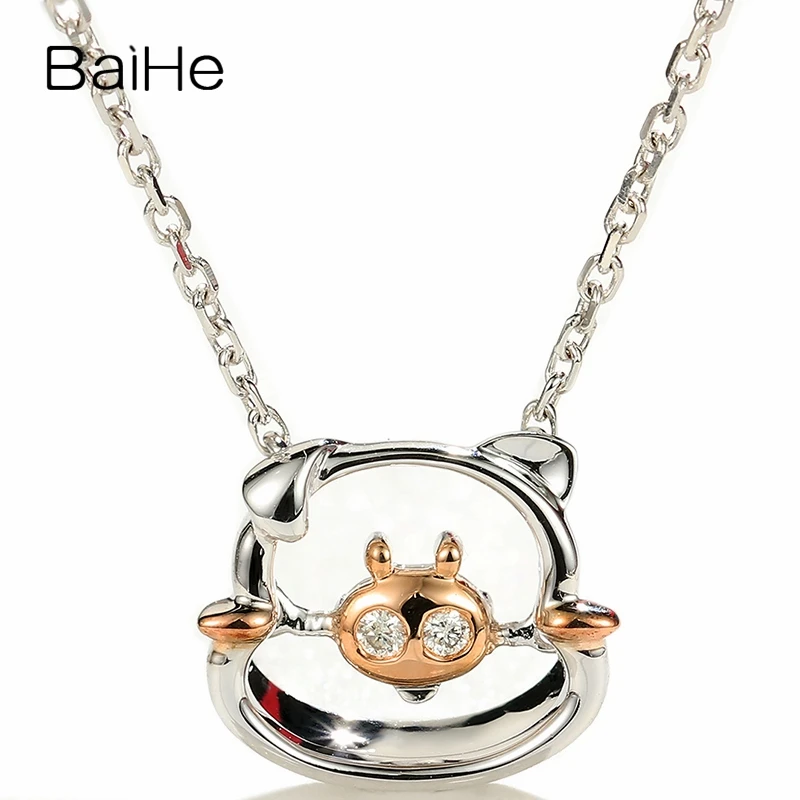 BAIHE однотонные 18K Белое и розовое золото 0.02ct H/бриллианты Природные Женские