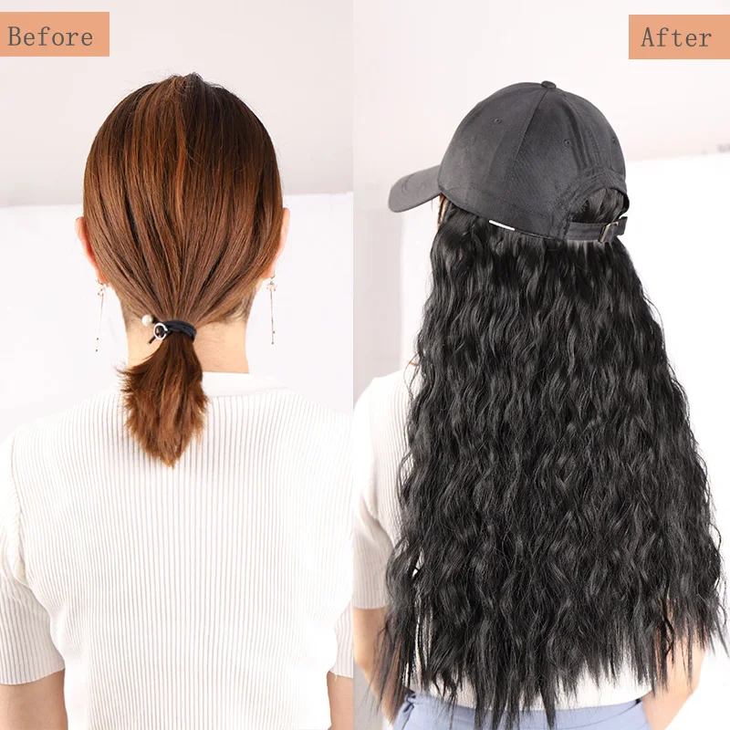 Новинка, парик со шляпой, интегрированные Длинные Синтетические волосы для наращивания, термостойкие волосы, натуральные волнистые волосы