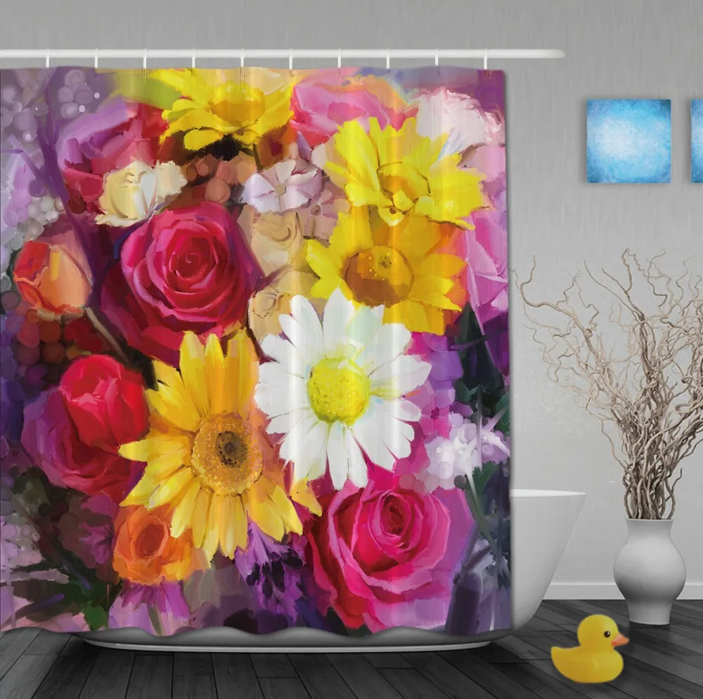 Занавески для душа на весенний день яркие цветущие шторы с масляным рисунком