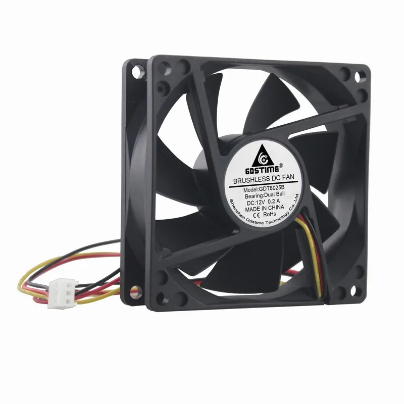 

100 Pcs Gdstime 3Pin Ball Bearing 80mm x 25mm 0.2A DC 12V Computer Case Heatsink PC Cooling Fan 80x80x25mm Cooler 8cm Three Wire