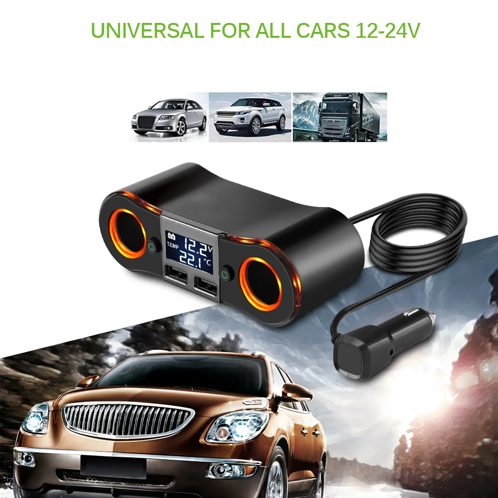 Onever 2 Way розетка для автомобильного прикуривателя 80 Вт адаптер питания USB зарядное