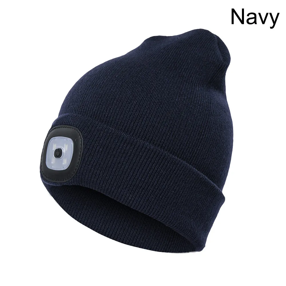 navy blue 1 шт. яркий 4 светодиодный зимний теплый бини Кепка шапка унисекс USB Перезаряжаемый фонарик для кемпинга пешего туризма FDC99 - Цвет: navy blue
