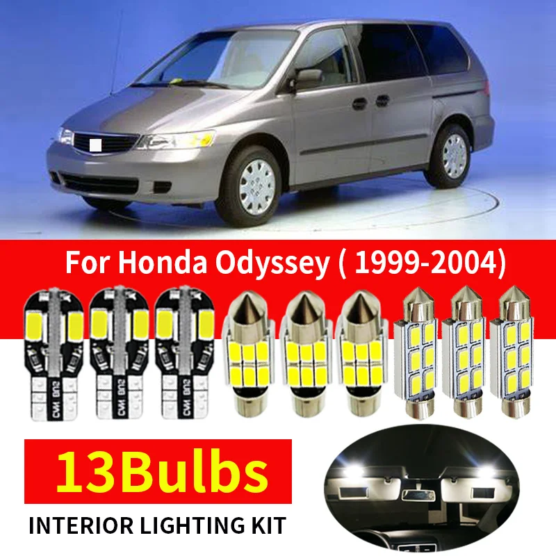 13 шт. Xenon Белый светодиодный свет лампы Интерьер Пакет Комплект для 1999-2004 Honda Odyssey 12 V Авто Карта Купол Лицензия Пластина лампа
