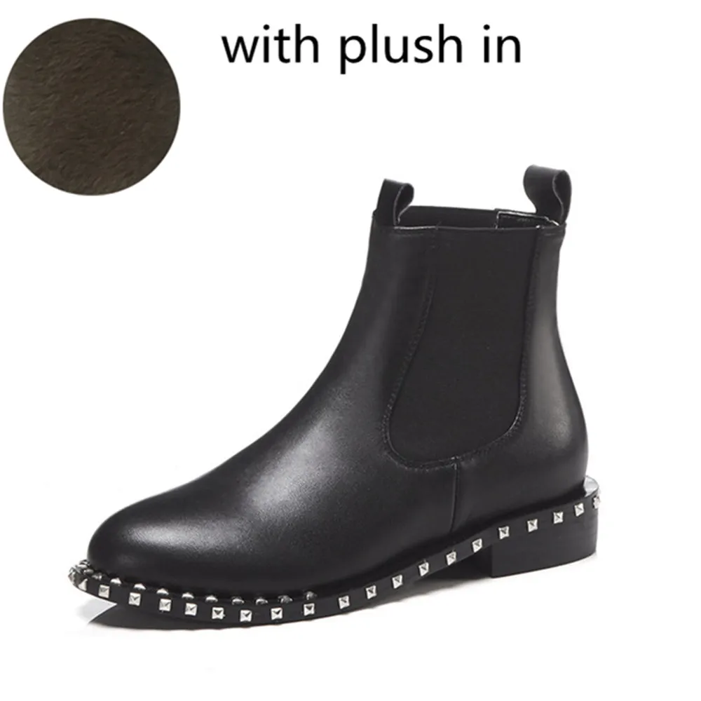 black short boots Mcacchi/ботинки в стиле панк с закругленным носком и заклепками; женские сапоги до колена; сезон осень-зима; Теплая обувь из натуральной кожи на высоком каблуке; женская обувь; botas mujer - Цвет: black short boots