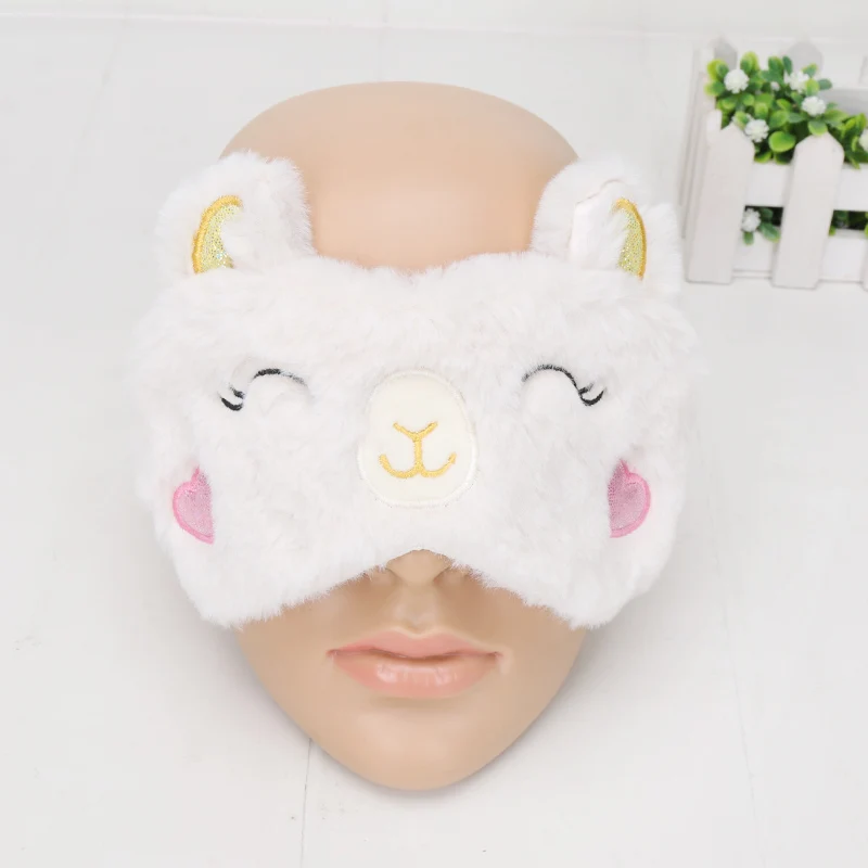 white Sleeping Mask Eyepatch Soft Eye Mask Cartoon Travel Alpaca Flash sloth plush mask toys cute llama Relaxing Blindfold gift - Color: white