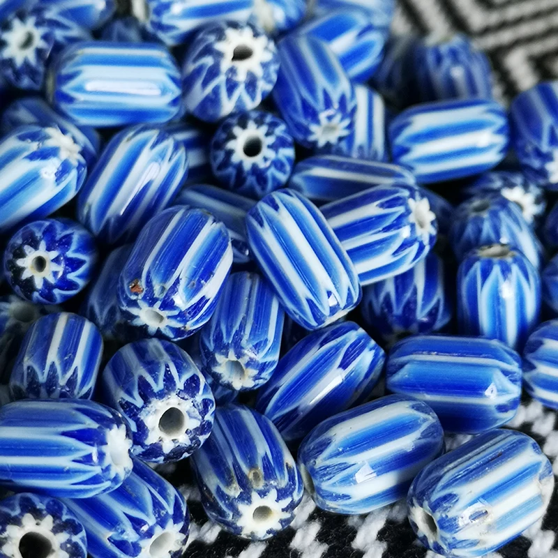 Китайские антикварные бусины в форме бочонка 10 бусин сине белые TSB0026|necklace necklace|bead