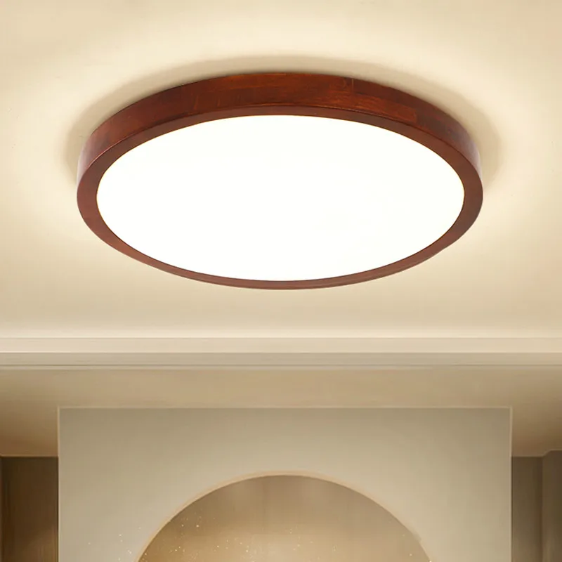 Современная китайская потолочная лампа компактная круглая из цельного дерева