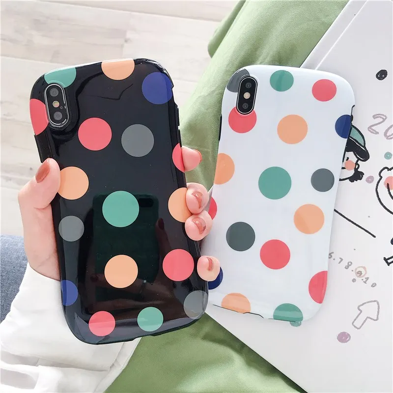 Корейский цветной чехол в горошек для телефона Iphone X Xs Max глянцевый Цветочный