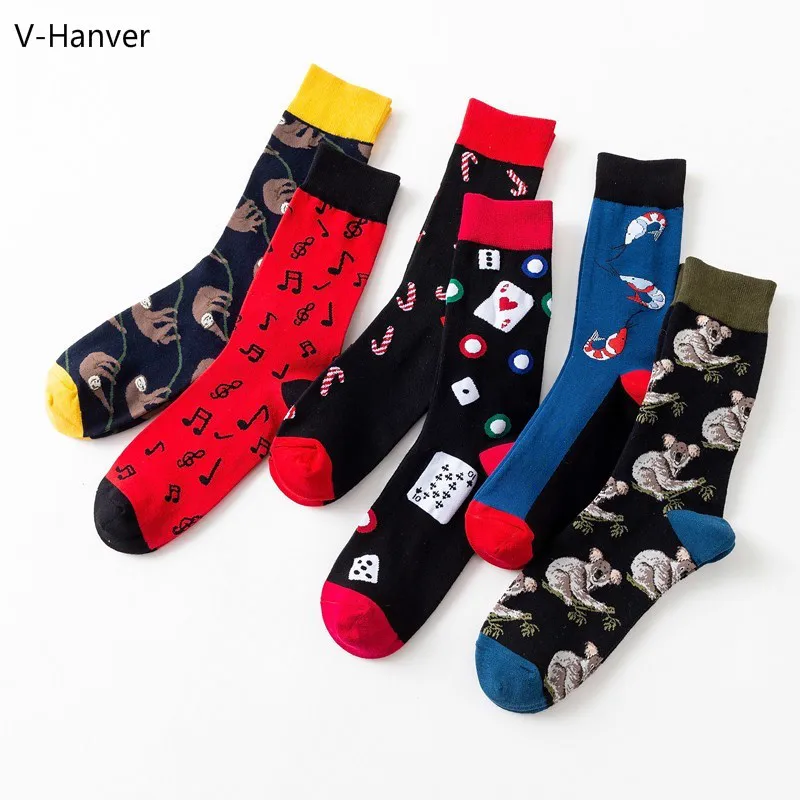 V-Hanver новинка мужские носки с рисунками животных коала хаапи нотки чёсаные