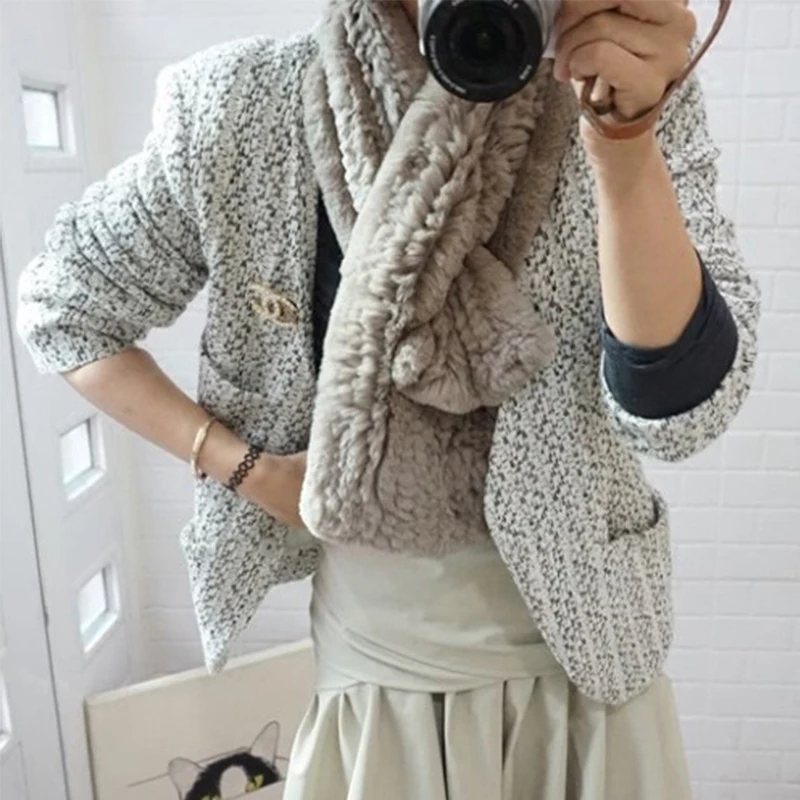 Женщины Рекс Кролика Шарфы Зимние женщин Подлинная Ручной Вязки шерсть воротник