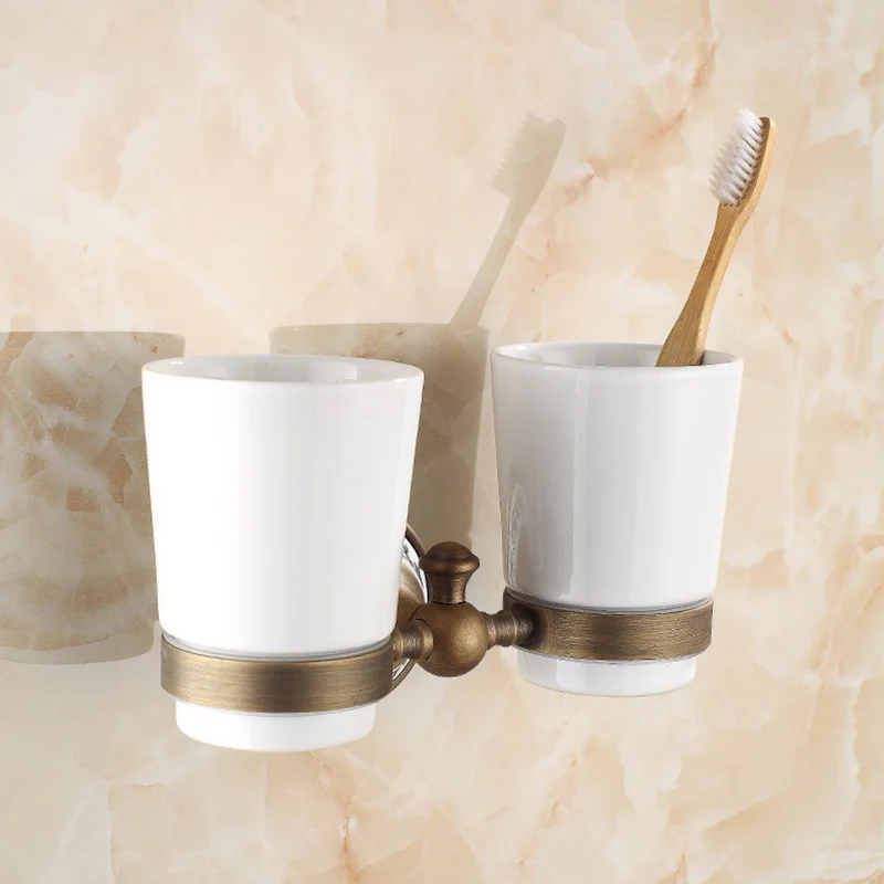 Double Tumbler Набор из 20 предметов, античный латунный настенный держатель для туалетной бумаги/крючок для халата/держатель для полотенец/кольца для полотенец - Цвет: Double Tumbler