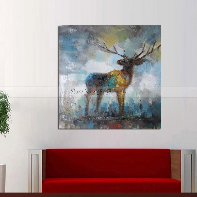 

New arrival Free Shipping High Quality 100% Handmade Abstract Modern Deer Oil Painting on Canvas Wall Pictures Home Decoration