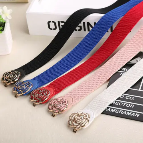 

2019 Women's lady Metallic Retro Flower Elastic Stretchy Dress Narrow Waist Belts