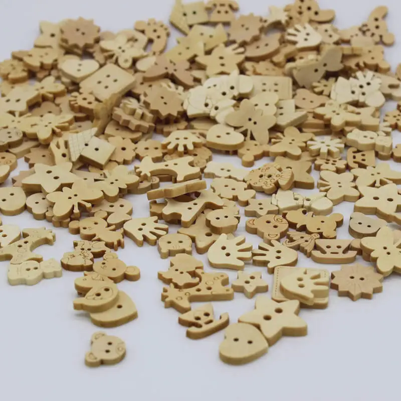 200pcs 2 holes Mix Natural Wood Mini Button Bulk Sewing Assorted Cartoon Craft Scrapbooking Kids Accessorie | Дом и сад