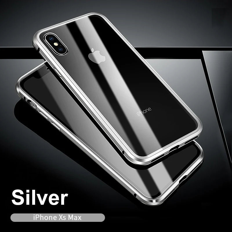 3D Магнитный адсорбционный чехол для iPhone 11 X XR XS pro Max металлический бампер закаленное чехол для iPhone 7 8 6 6s Plus чехол для телефона - Цвет: Серебристый