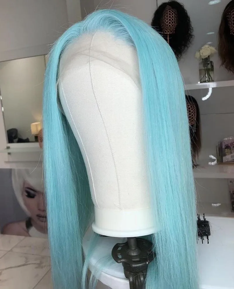 icy blue color Ледяной Синий цвет полный шнурок человеческих волос парики без клея парик медовый блонд 613 прямые человеческие волосы парики для женщин prepucked Na beauty - Цвет: icy blue color