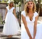 Платье свадебное с коротким рукавом, элегантный кружевной тюль скромный с V-образным вырезом, богемное пляжное садовое, 2021