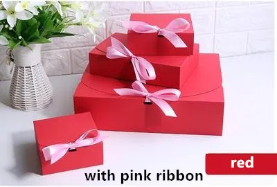 red color Красный/синий/черный/белый/крафт-бумага подарочная коробка с лентой пакет Свадебная вечеринка коробки для конфет несколько размеров - Цвет: red color
