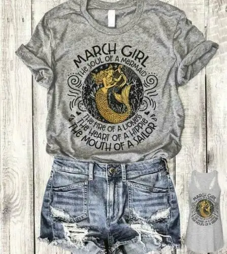Футболка March Girl Soul Of A Mermaid Fire Lioness серая Спортивная футболка размер повседневная