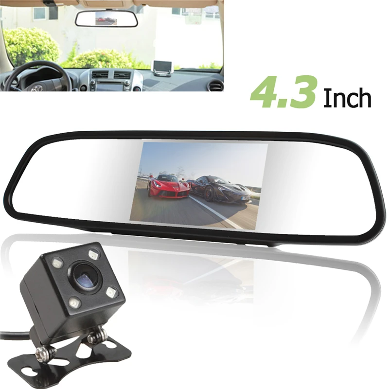 Univeral 4.3 Inch TFT LCD Auto Car Rear View Mirror Monitor Parking +  Car Rearview Reverse Camera Night Vision 170 Wide Angle