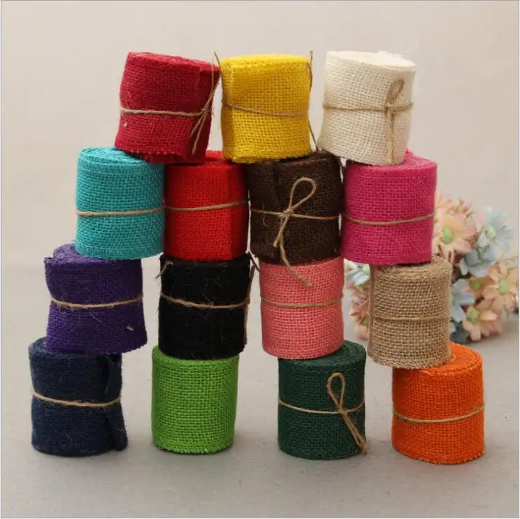 

20 Meter 6cm Jute Burlap rolls Hessian Ribbon with Trims Tape Wedding party decorations DIY wedding Burlap Flower DIY