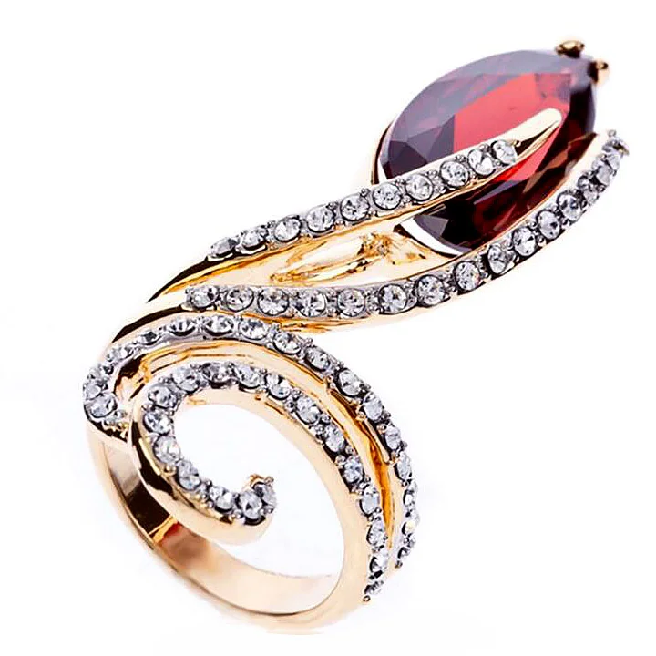 Fashion Red Gem Rings For Women Classic Wedding Romantic Ring Gold Color Jewelry Crystal Female | Украшения и аксессуары